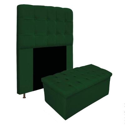 Kit Cabeceira Calçadeira Baú Estofada 90cm Solteiro Verde