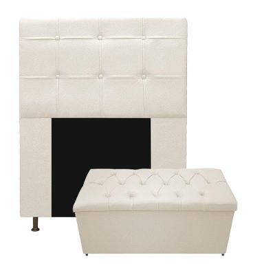 Kit Cabeceira Calçadeira Baú Estofada 90cm Solteiro Bege