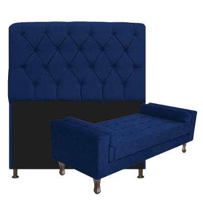 Kit Cabeceira Lady Recamier Félix 90cm Solteiro Azul