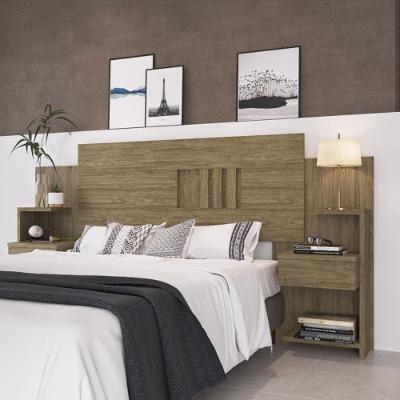 Cabeceira Casal Extensível Com 2 Mesas De Apoio ônix Decibal Wood