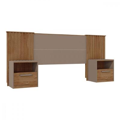 Cabeceira Extensível Casal Com 2 Mesas De Cabeceira 1 Gaveta Lucius Caemmun Buriti Ripado/ Fendi