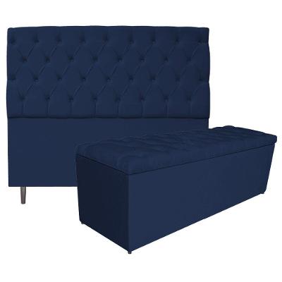Kit Cabeceira Calçadeira Liverpool 160cm Queen Azul