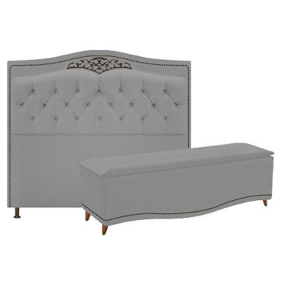 Kit Cabeceira Calçadeira Yasmim 160cm Queen Cinza
