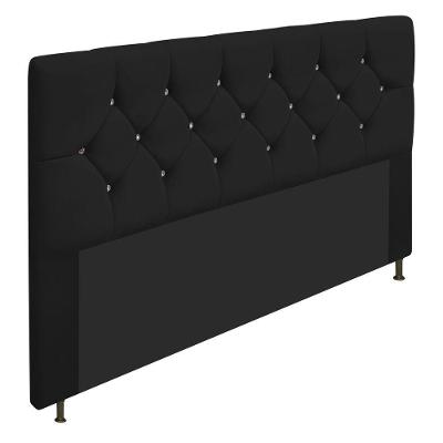 Cabeceira Queen C/ Strass 160 Cm Para Cama Box Suede Preto