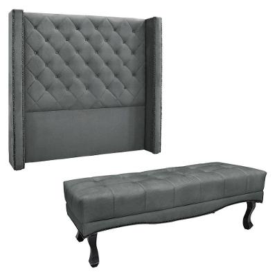 Kit Cabeceira E Calçadeira King 1,95M Cinza Grafite