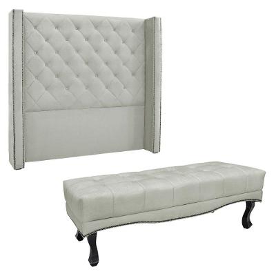 Kit Cabeceira E Calçadeira Queen 1,60M Cinza Prata