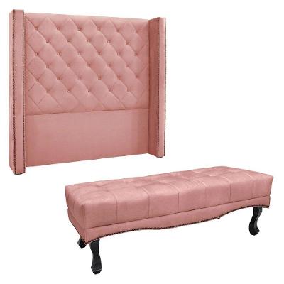 Kit Cabeceira E Calçadeira King 1,95M Rosa