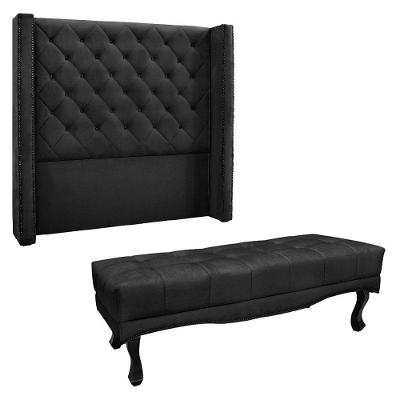 Kit Cabeceira E Calçadeira Casal 1,40M Preto