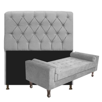Cabeceira Queen Size com Recamier 160 cm Kit Suede Cinza