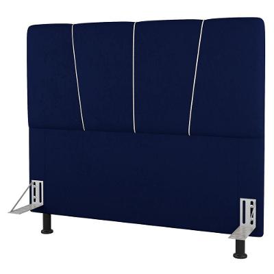 Cabeceira Cama Box Solteiro Amber 90cm Estofada Veludo Azul Marinho - Abmaza