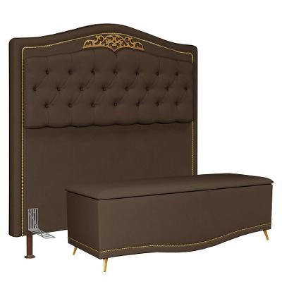 Cabeceira Casal Queen 160Cm Com Calçadeira Baú J02 Chocolate