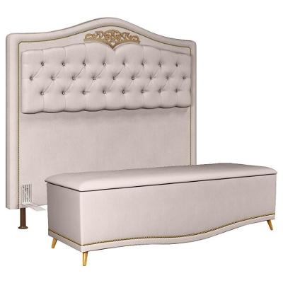 Cabeceira Casal 140Cm Com Calçadeira Baú J02 Bege