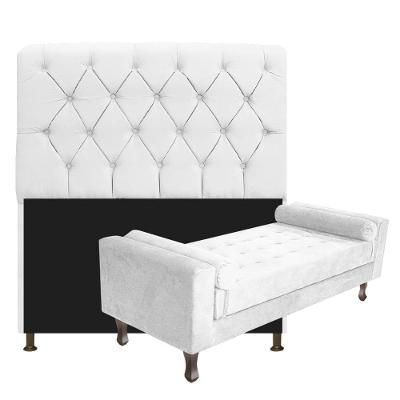 Cabeceira Queen Size com Recamier 160 cm Kit Suede Branco