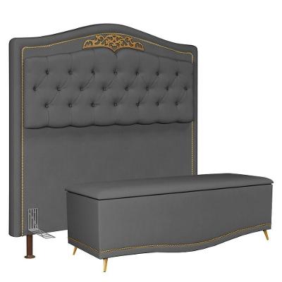 Cabeceira Cama Box Casal 140Cm C/ Calçadeira Baú J02 Chumbo