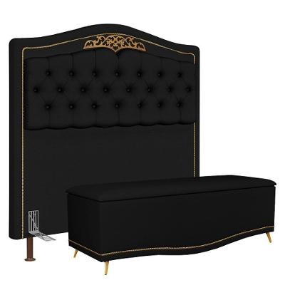 Cabeceira Casal 140Cm C/ Calçadeira Baú J02 Preto