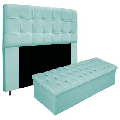 Kit Cabeceira E Calçadeira 195 Cm King Size Azul Tiffany