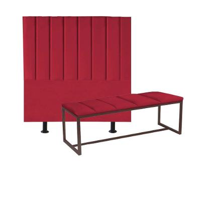 Kit Cabeceira Carla E Calçadeira Industrial 100cm Solteiro Box Ferro Marrom Suede Vermelho