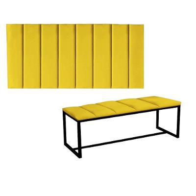Kit Painel Carla E Calçadeira Industrial 140cm Casal Box Ferro Preto Corino Amarelo