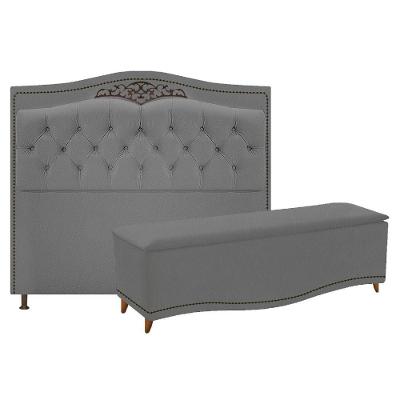 Kit Cabeceira E Calçadeira Yasmim 140cm Casal Cinza