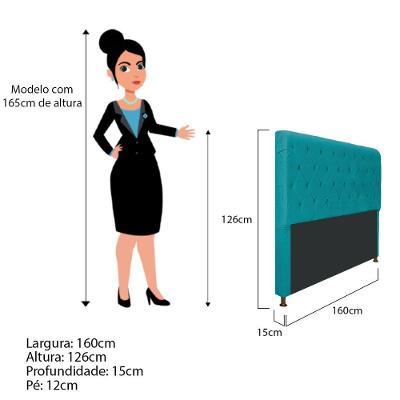 Cabeceira Cristal 195 Cm King Size Com Capitonê Suede Azul Turquesa