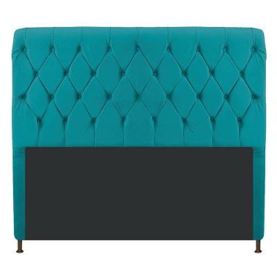 Cabeceira 160 Cm Queen Size Com Capitonê Suede Azul Turquesa