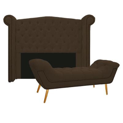 Kit Cabeceira Calçadeira Veneza 160cm Suede Marrom