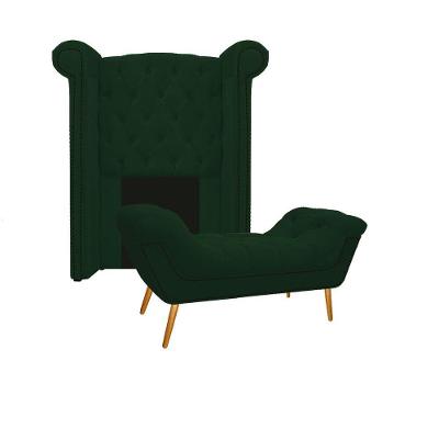 Kit Cabeceira Calçadeira Veneza 100cm Suede Verde