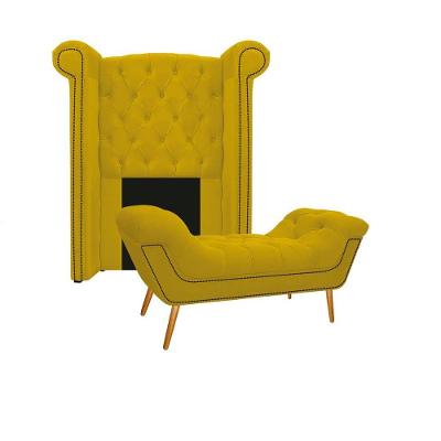 Kit Cabeceira Calçadeira Veneza 100cm Suede Amarelo