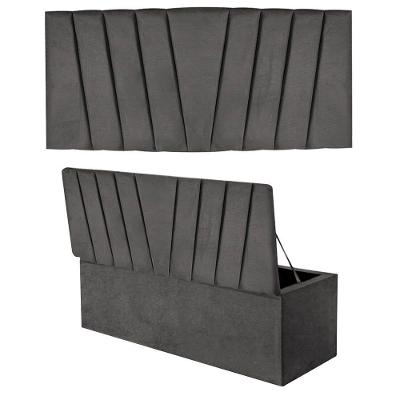 Kit Cabeceira E Calçadeira 140cm Casal Chumbo Cinza