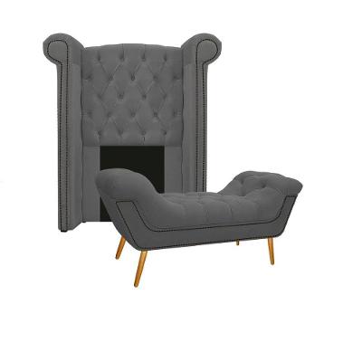 Kit Cabeceira Calçadeira Veneza 100cm Suede Cinza