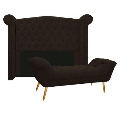 Kit Cabeceira Calçadeira Veneza 160cm Marrom