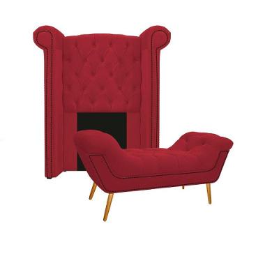 Kit Cabeceira Calçadeira Veneza 100cm Suede Vermelho