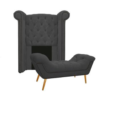 Kit Cabeceira Calçadeira Veneza 100cm Cinza