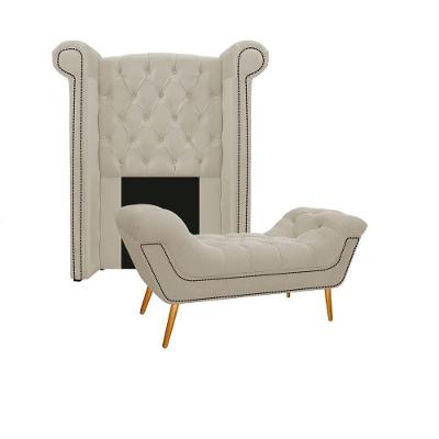Kit Cabeceira Calçadeira Veneza 100cm Suede Bege