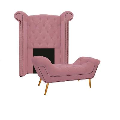 Kit Cabeceira Calçadeira Veneza 100cm Suede Rosa Bebê
