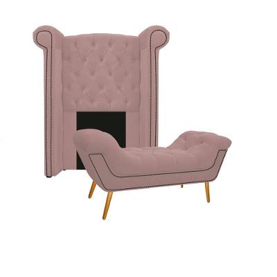 Kit Cabeceira Calçadeira Veneza 100cm Suede Rosê