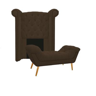Kit Cabeceira Calçadeira Veneza 100cm Suede Marrom
