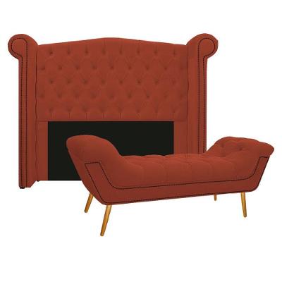 Kit Cabeceira Calçadeira Veneza 160cm Suede Terracota