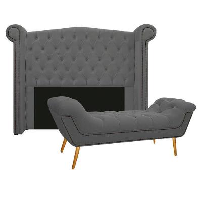Kit Cabeceira Calçadeira Veneza 160cm Chumbo
