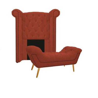 Kit Cabeceira Calçadeira Veneza 100cm Suede Terracota