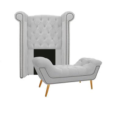 Kit Cabeceira Calçadeira Veneza 100cm Suede Branco