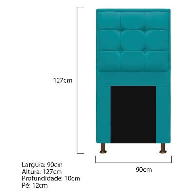 Cabeceira E Calçadeira Copenhague 90 Cm Solteiro Suede Azul Turquesa