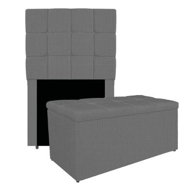Kit Cabeceira E Calçadeira Manchester 90 Cm Solteiro Linho - Amarena Móveis Cor Cinza Escuro