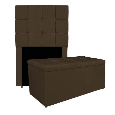 Kit Cabeceira E Calçadeira Manchester 90 Cm Solteiro Suede - Amarena Móveis Cor Marrom