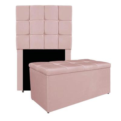 Kit Cabeceira E Calçadeira Manchester 90 Cm Solteiro Suede - Adj Decor Cor Rosê