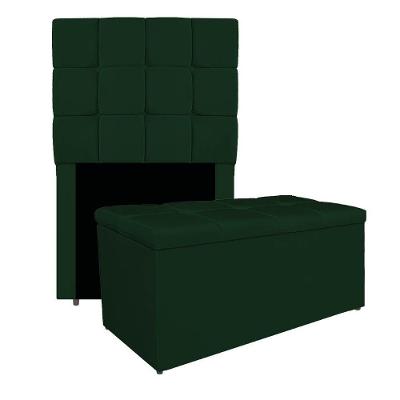 Kit Cabeceira E Calçadeira Manchester 90 Cm Solteiro Suede - Amarena Móveis Cor Verde