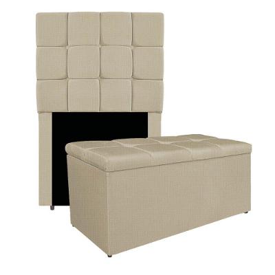 Kit Cabeceira E Calçadeira Manchester 90 Cm Solteiro Linho - Adj Decor Cor Bege