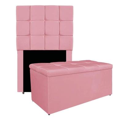 Kit Cabeceira E Calçadeira Manchester 90 Cm Solteiro Suede - Amarena Móveis Cor Rosa Bebê