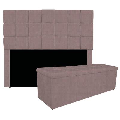 Kit Cabeceira E Calçadeira Manchester 140 Cm Casal Linho - Adj Decor Cor Rosê