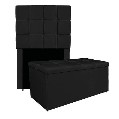 Kit Cabeceira E Calçadeira Manchester 90 Cm Solteiro Suede - Amarena Móveis Cor Preto
